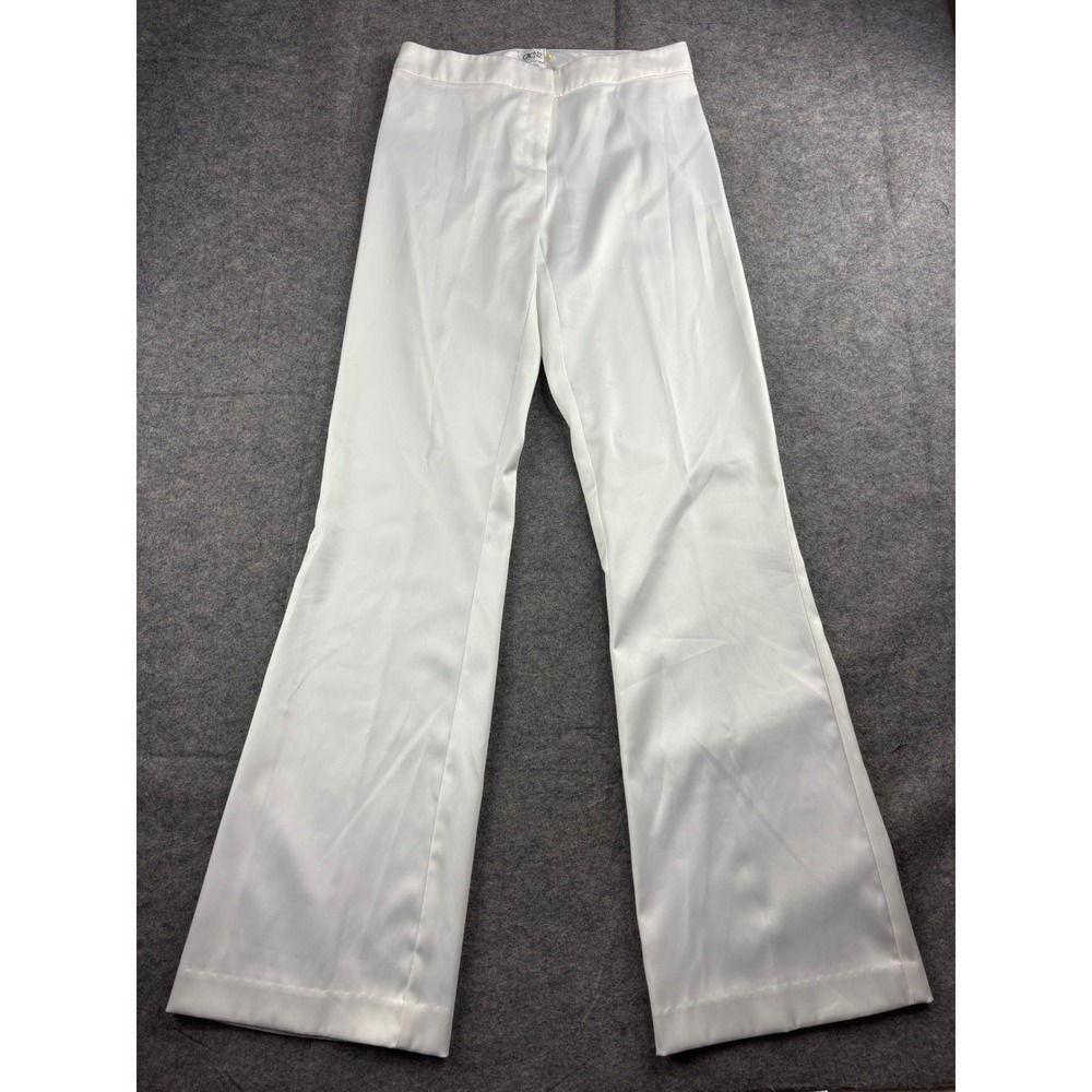 Cache White Satin Flare Leg Trousers High Shine Bell Bottom Pants Women's 2 SEE